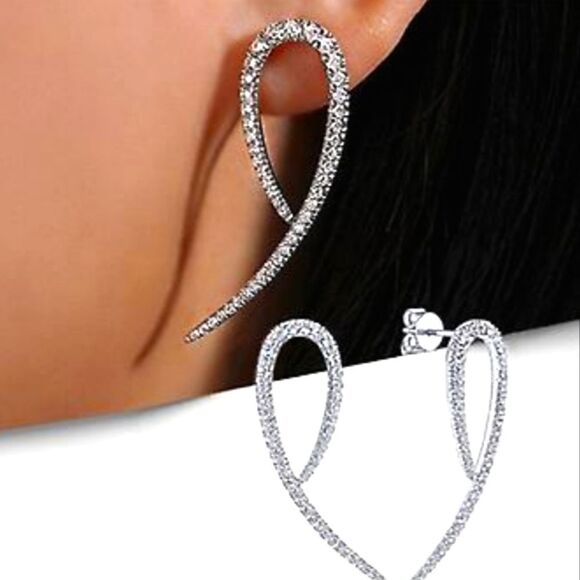 New Women's Clear White Diamond Dangle Stud Back Earrings o… - Picture 3 of 7